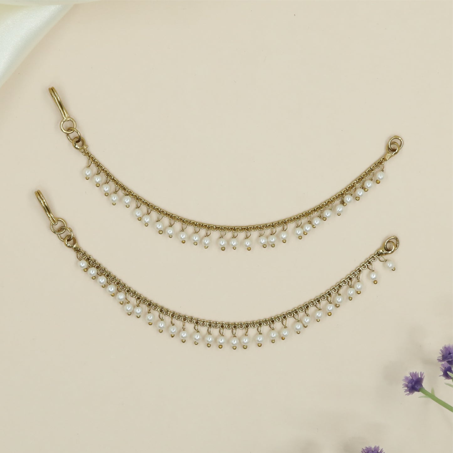 Cascading pearl mati with two layered rows and delicate bead fringe