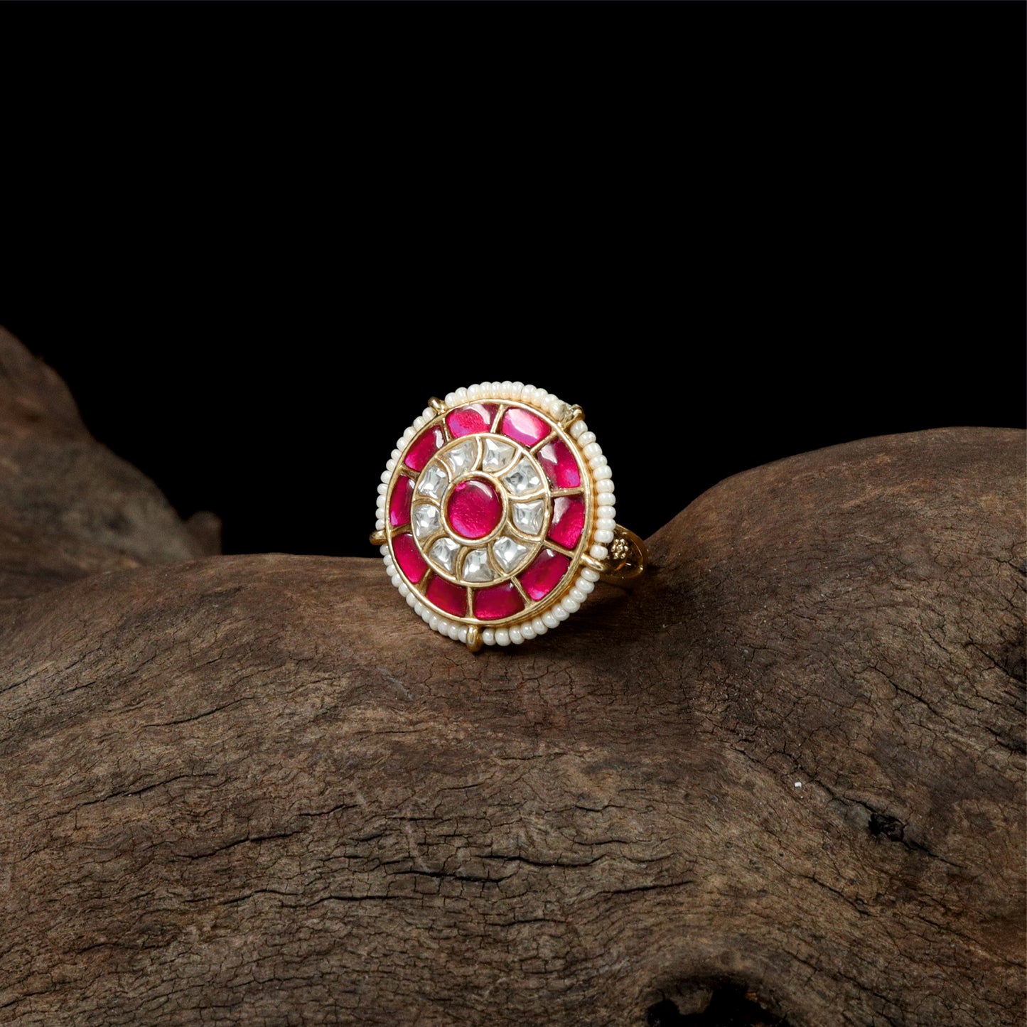 Premium Circular Cluster Jadau Finger Ring with Balanced Stone Layout