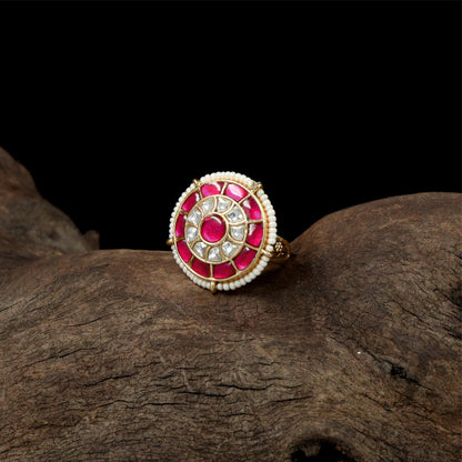 Premium Circular Cluster Jadau Finger Ring with Balanced Stone Layout