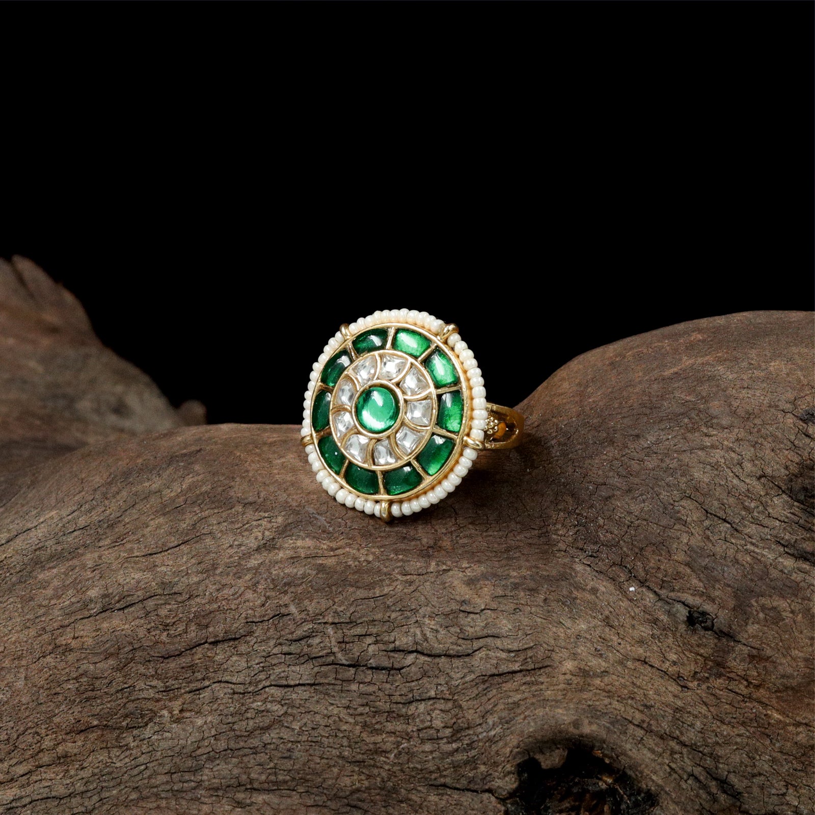 Premium Circular Cluster Jadau Finger Ring with Balanced Stone Layout