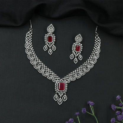 Mesh weave rhodium necklace with structured panels and square drop pendant