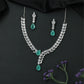 Sleek V Curve Rhodium Necklace with Structured Link Rows and Drop Pendant