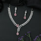 Sleek V Curve Rhodium Necklace with Structured Link Rows and Drop Pendant