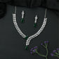 Sleek V Curve Rhodium Necklace with Structured Link Rows and Drop Pendant