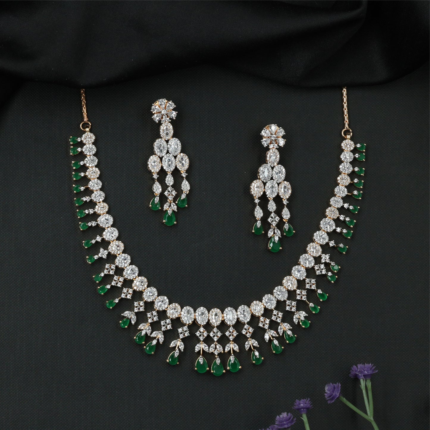 Crestfall Oval Panel GJ Necklace with Structured Connectors and Drop Hangings