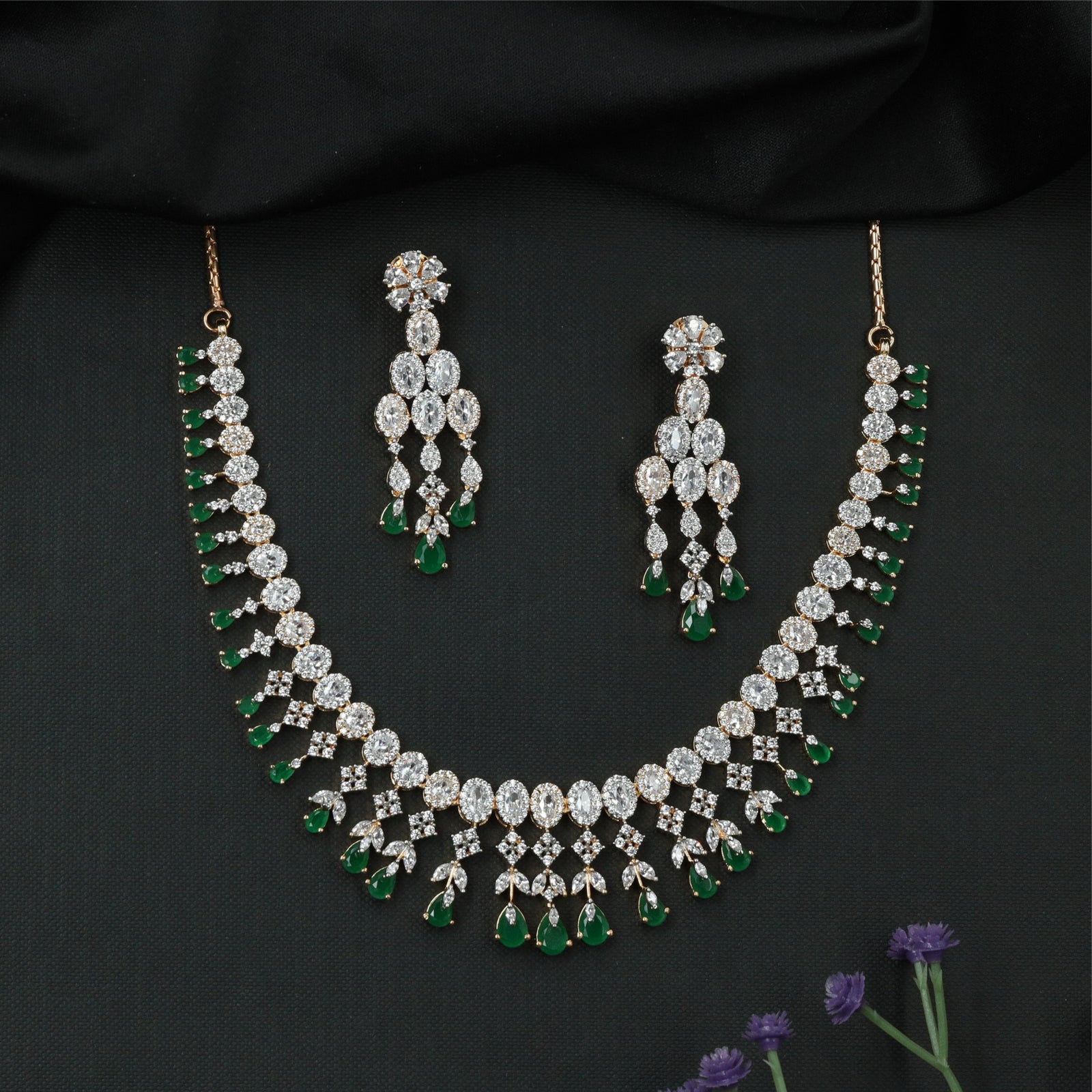 Crestfall Oval Panel GJ Necklace with Structured Connectors and Drop Hangings