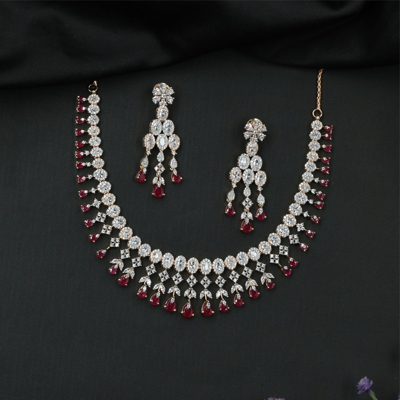 Crestfall Oval Panel GJ Necklace with Structured Connectors and Drop Hangings