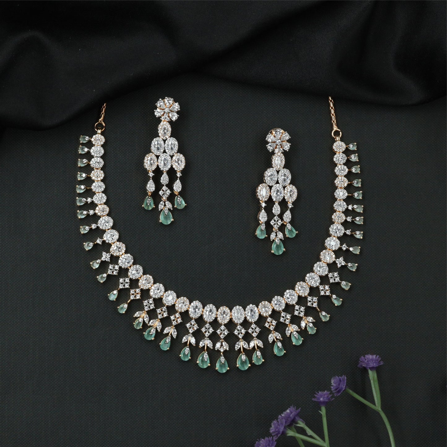 Crestfall Oval Panel GJ Necklace with Structured Connectors and Drop Hangings