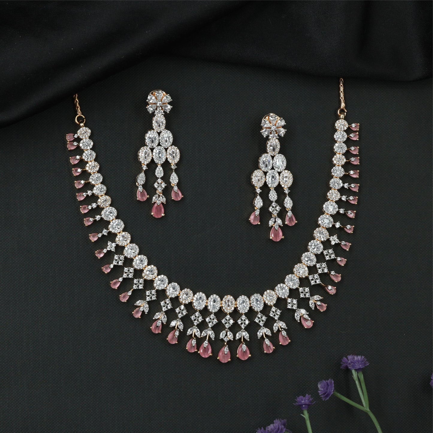 Crestfall Oval Panel GJ Necklace with Structured Connectors and Drop Hangings