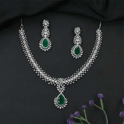 Glissara Curve Necklace with Fine Cluster Rows and Central Hanging Drop