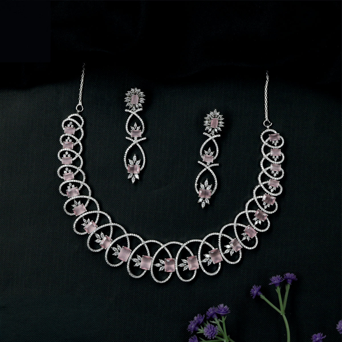Contemporary Rhodium Necklace with a continuous looped design