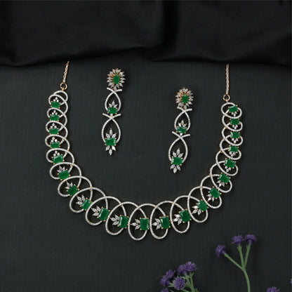 Radiant Loop Pattern GJ Necklace with Repeating Circular Frames and Drop Earrings