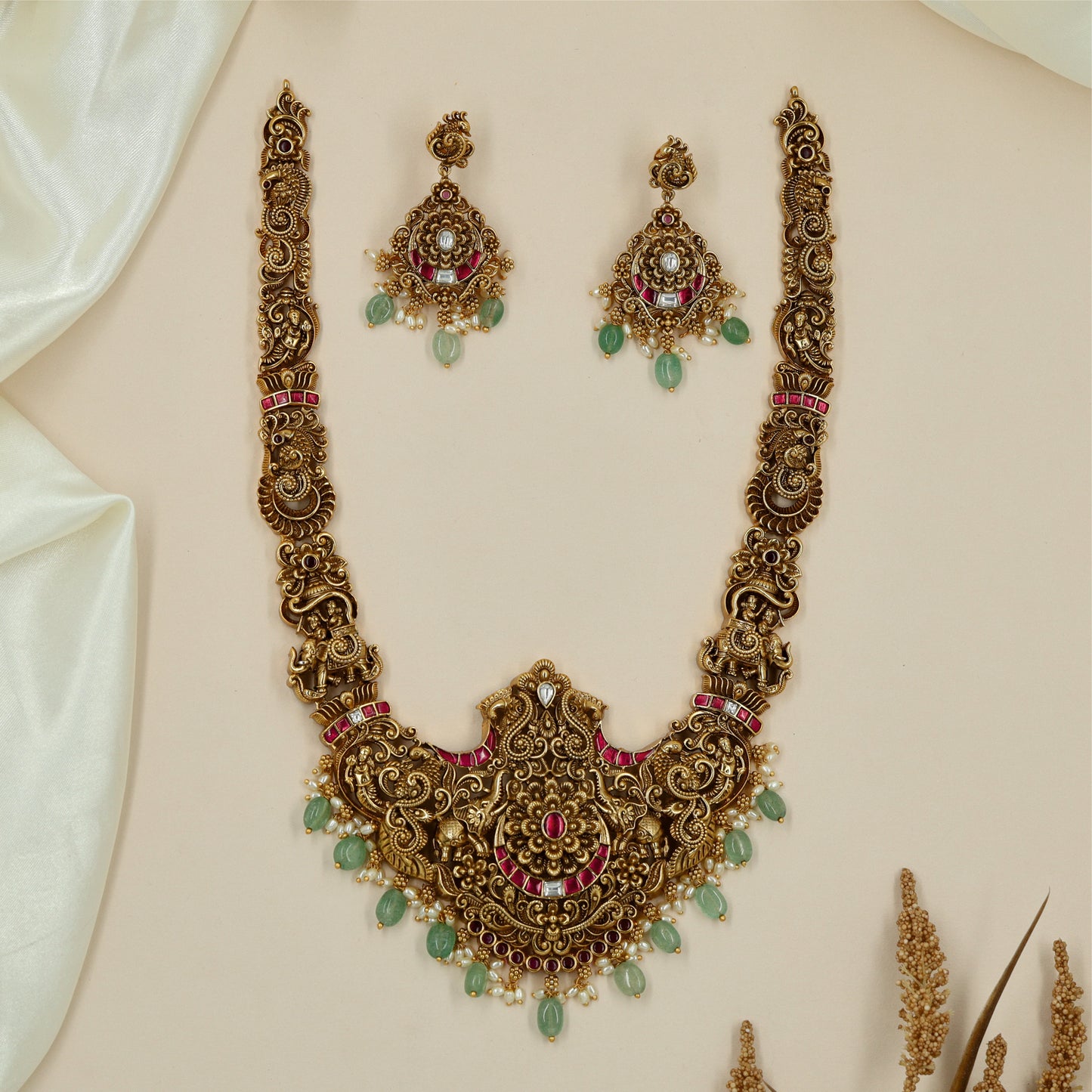 Baroque Elephant Long Haara with Hanging Bead Fringe