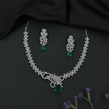 Elegant Marquise Link Rhodium Necklace with Central Floral Cluster Pendant