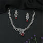 Elegant Marquise Link Rhodium Necklace with Central Floral Cluster Pendant