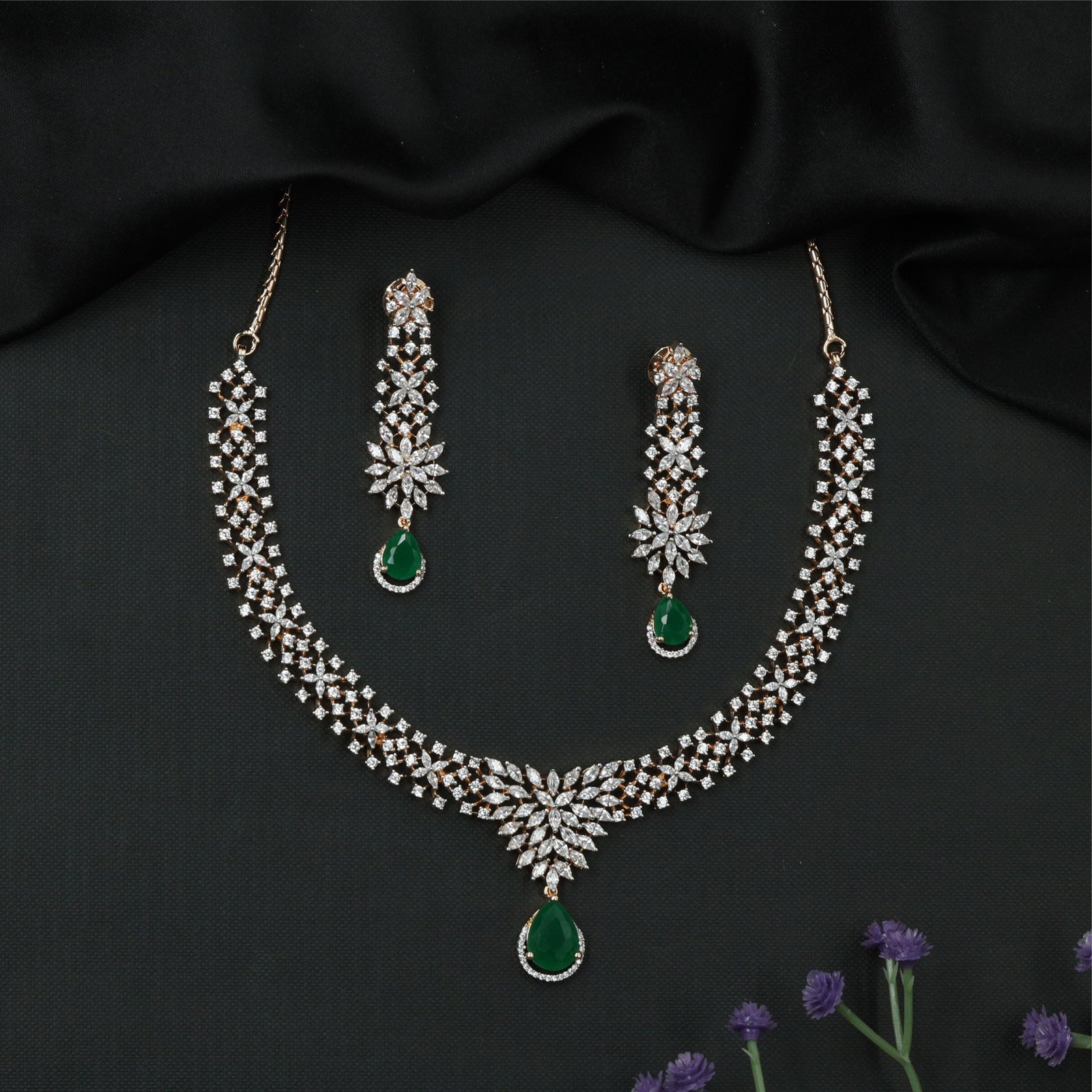 Radiant Cluster GJ Necklace with Premium Floral Center and Drop Pendant