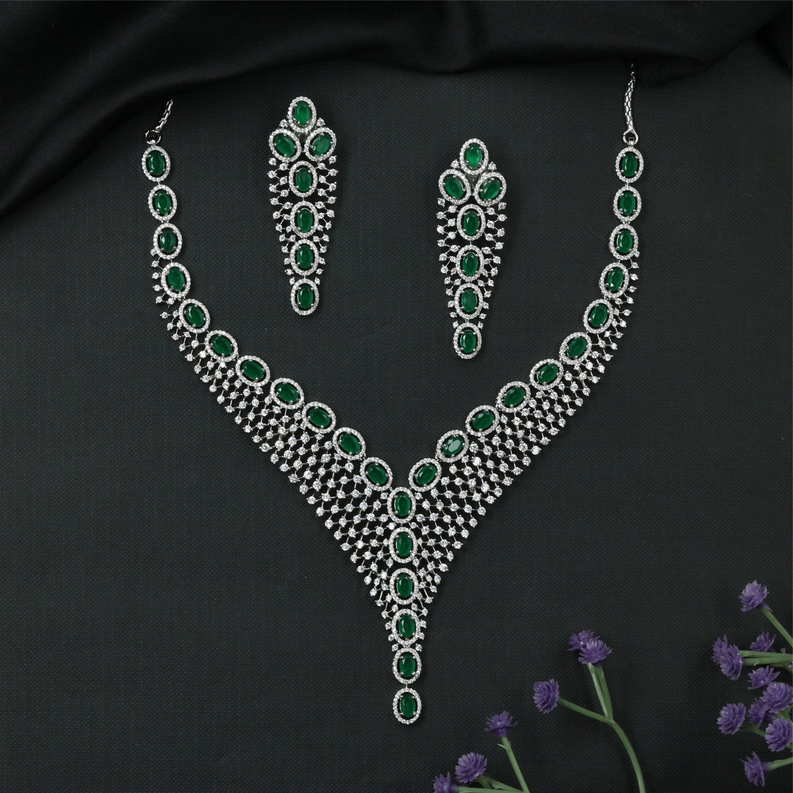 Glorent oval series rhodium necklace with multi row bead structure and drop pendant end