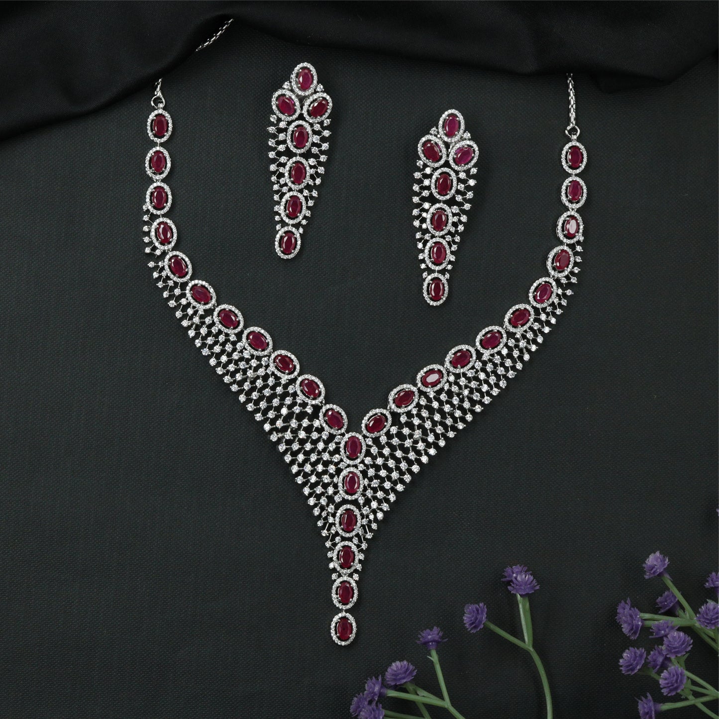 Glorent oval series rhodium necklace with multi row bead structure and drop pendant end