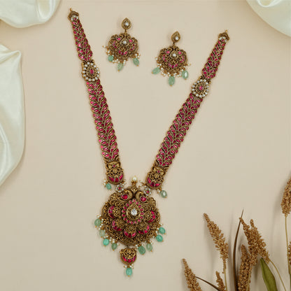 Detailed Peacock Long Haara with Broad Center Pendant