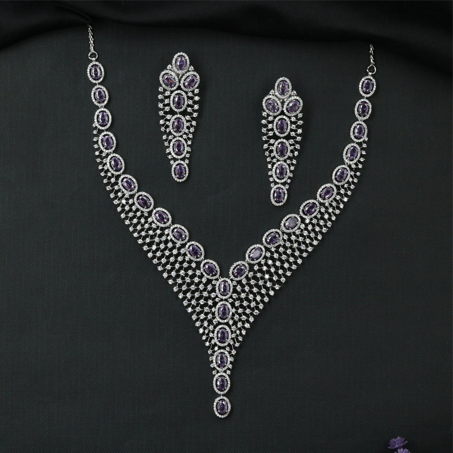 Glorent oval series rhodium necklace with multi row bead structure and drop pendant end