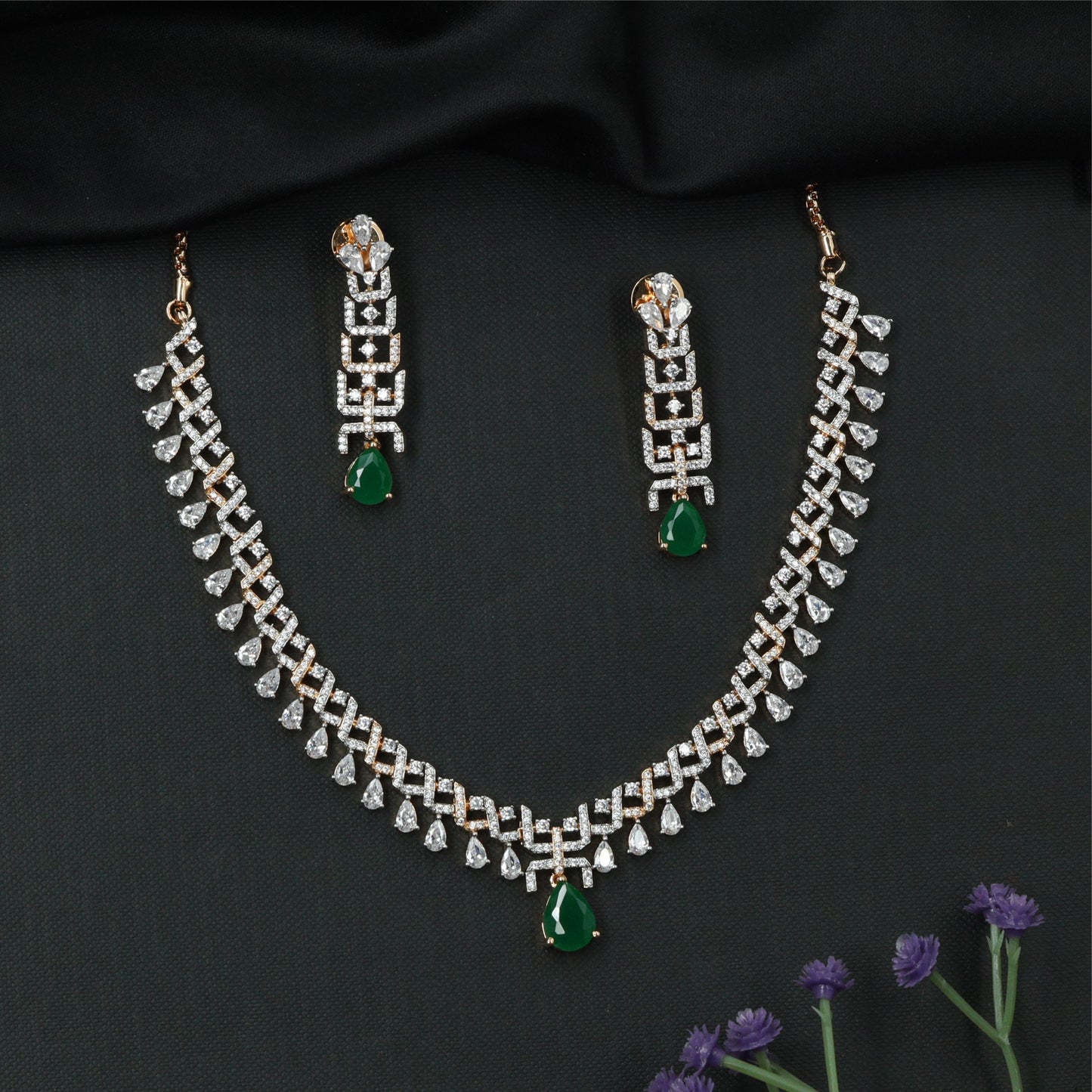 Aster Grid Link Necklace with Interlocked Square Connectors and Hanging Drop Fringe