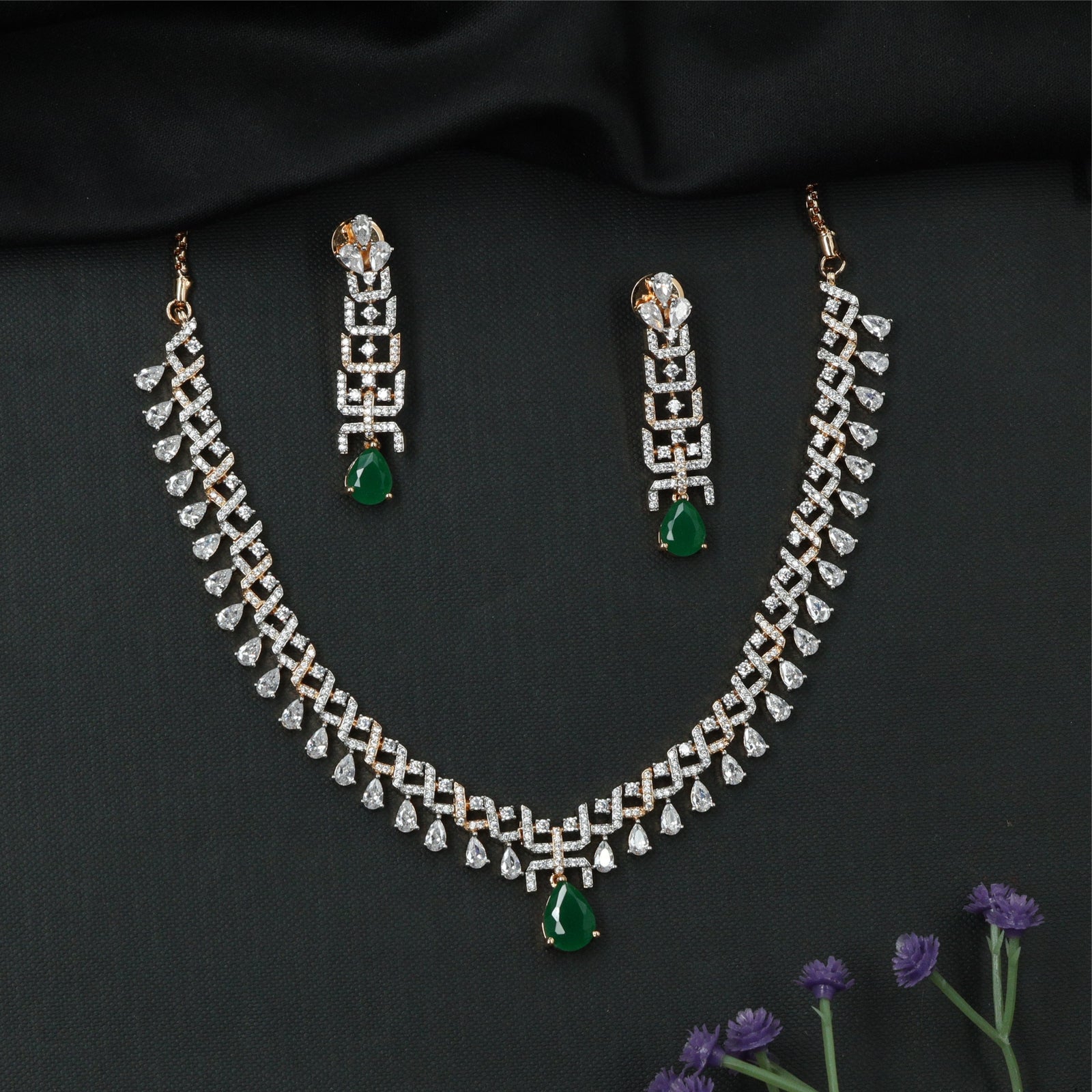 Aster Grid Link Necklace with Interlocked Square Connectors and Hanging Drop Fringe