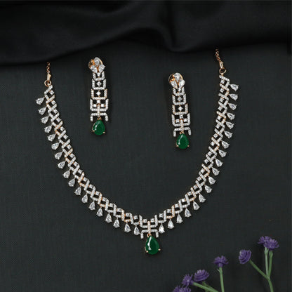 Aster Grid Link Necklace with Interlocked Square Connectors and Hanging Drop Fringe