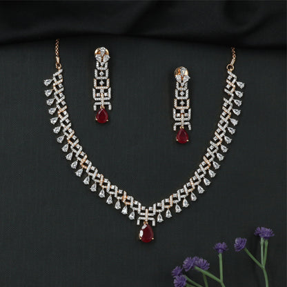 Aster Grid Link Necklace with Interlocked Square Connectors and Hanging Drop Fringe
