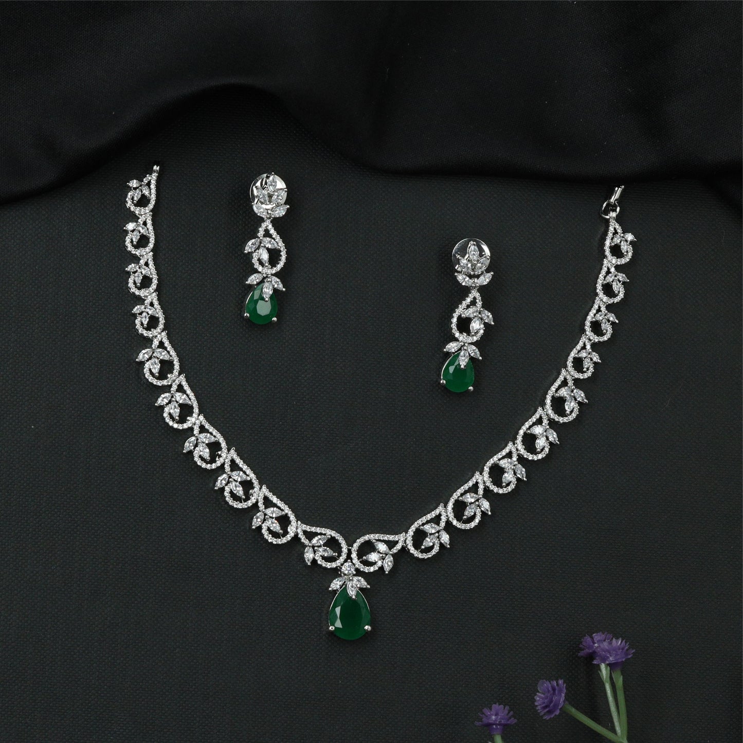 Dovetail Curve Necklace with Interlocked Swirl Connectors and Suspended Drop Element