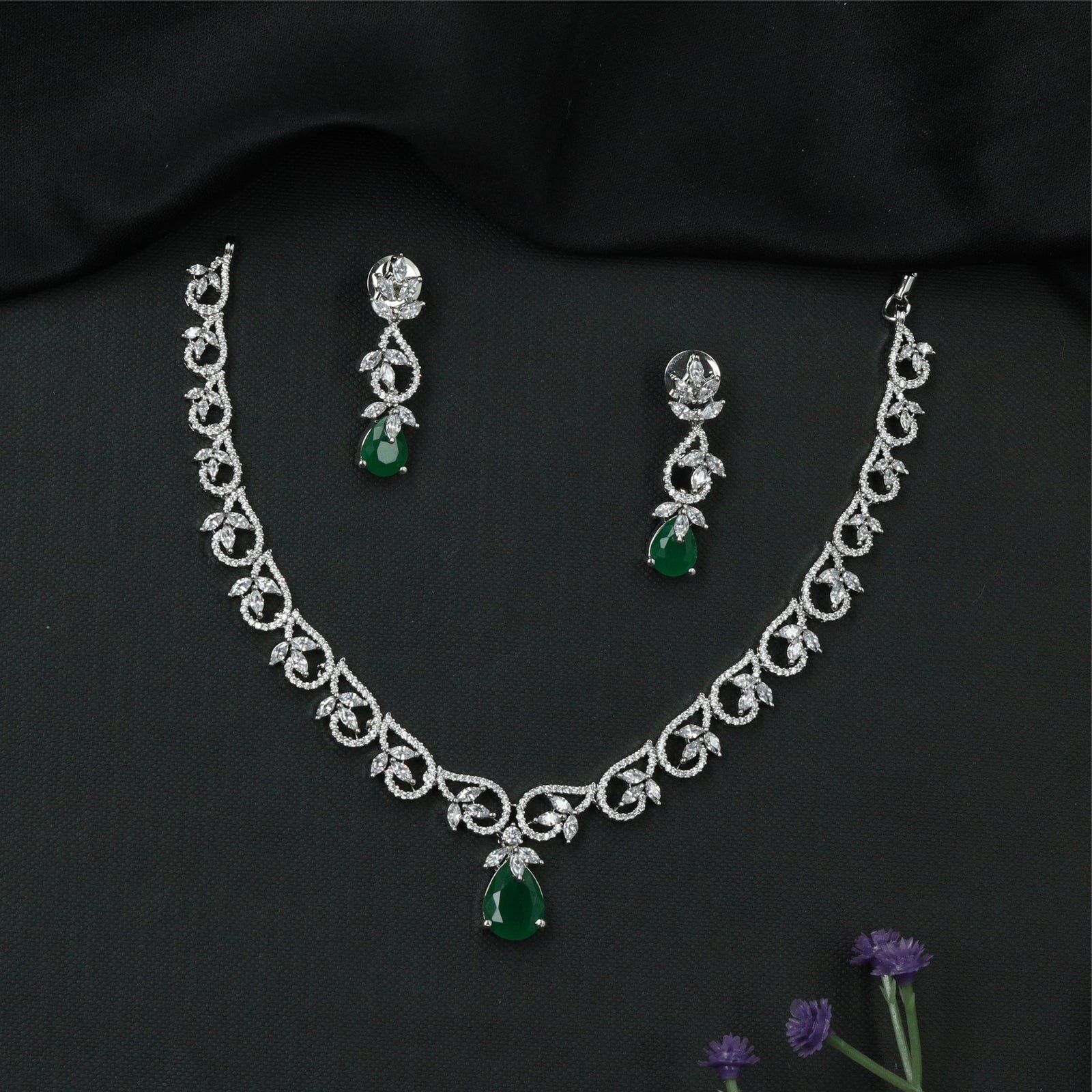 Dovetail Curve Necklace with Interlocked Swirl Connectors and Suspended Drop Element