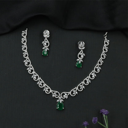 Dovetail Curve Necklace with Interlocked Swirl Connectors and Suspended Drop Element