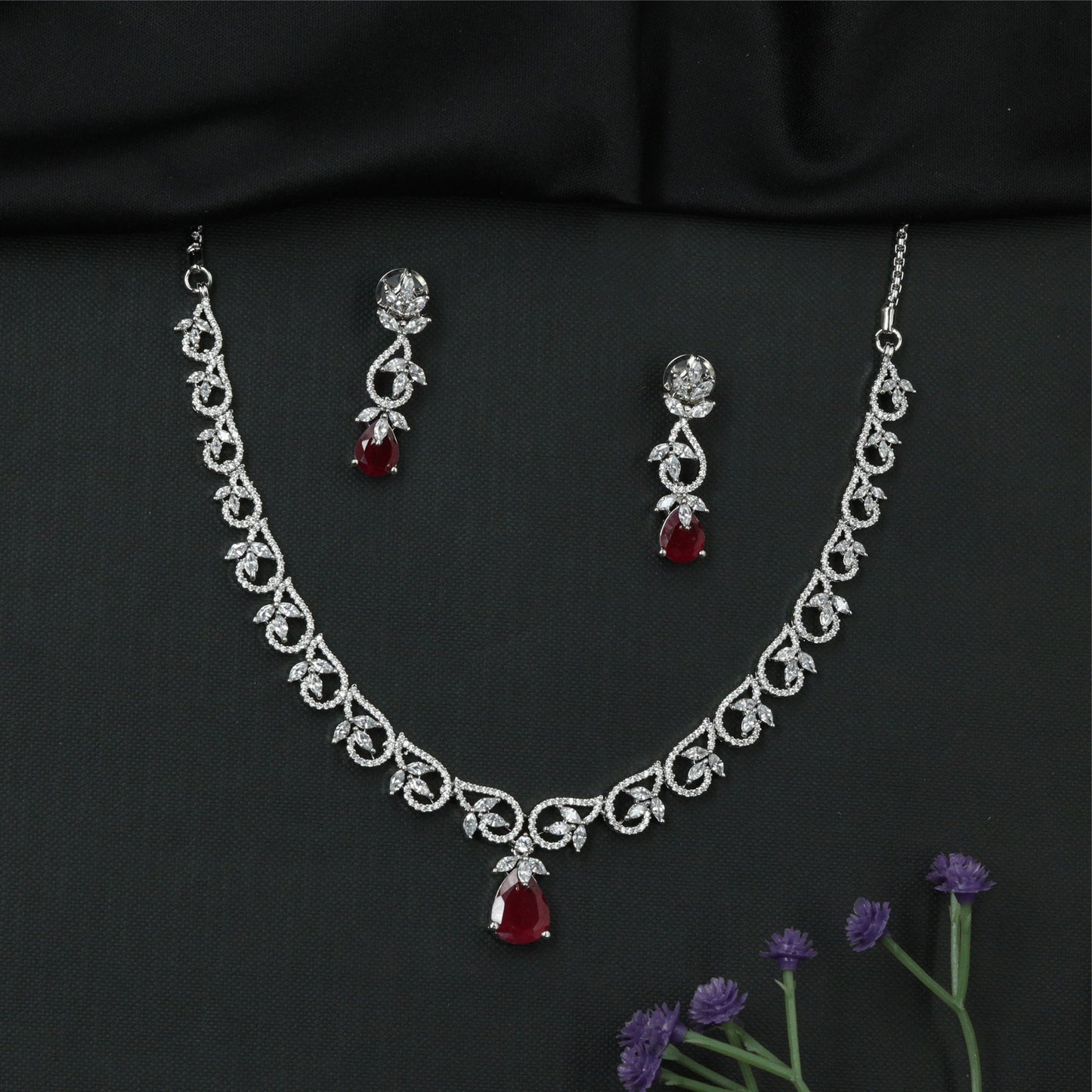 Dovetail Curve Necklace with Interlocked Swirl Connectors and Suspended Drop Element
