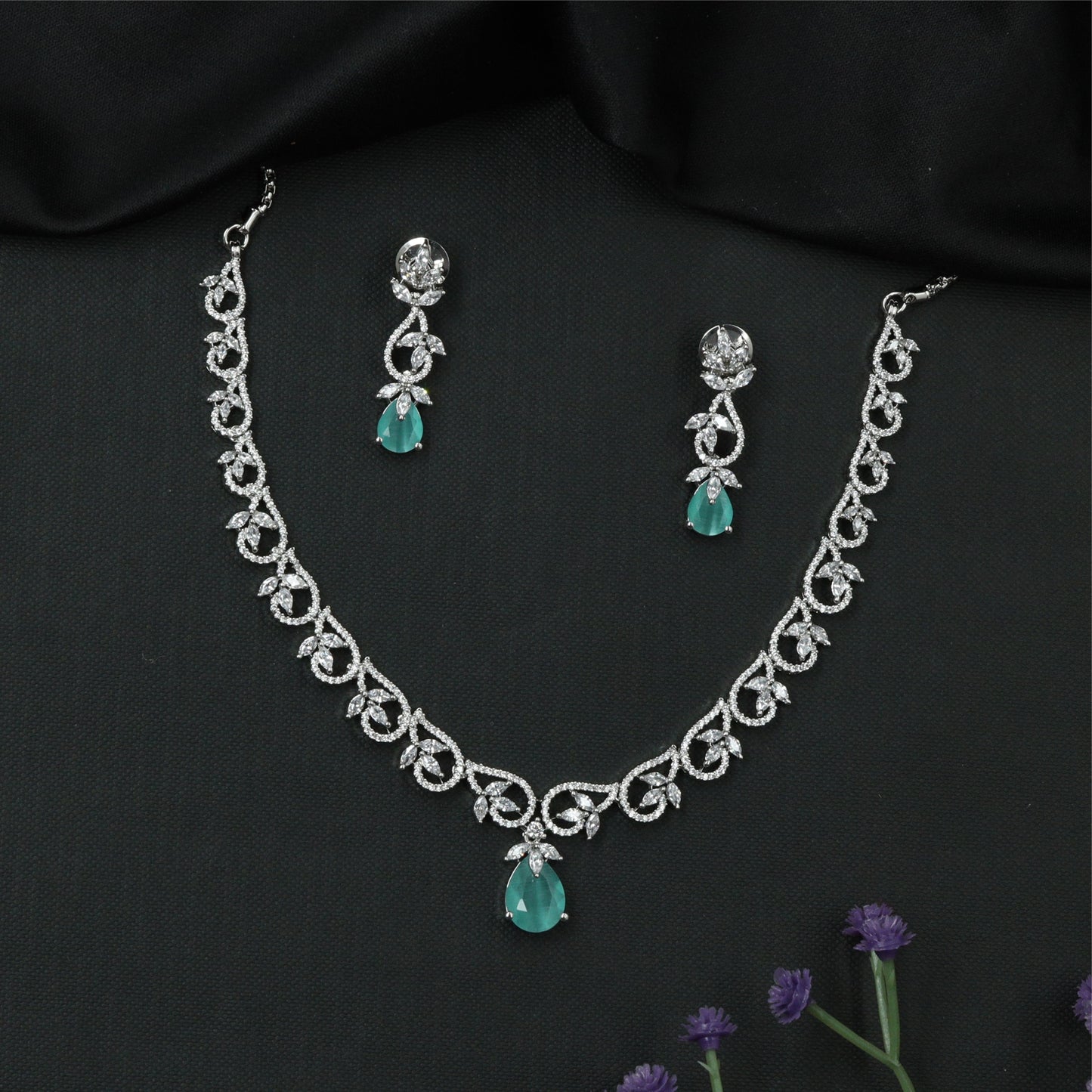 Dovetail Curve Necklace with Interlocked Swirl Connectors and Suspended Drop Element