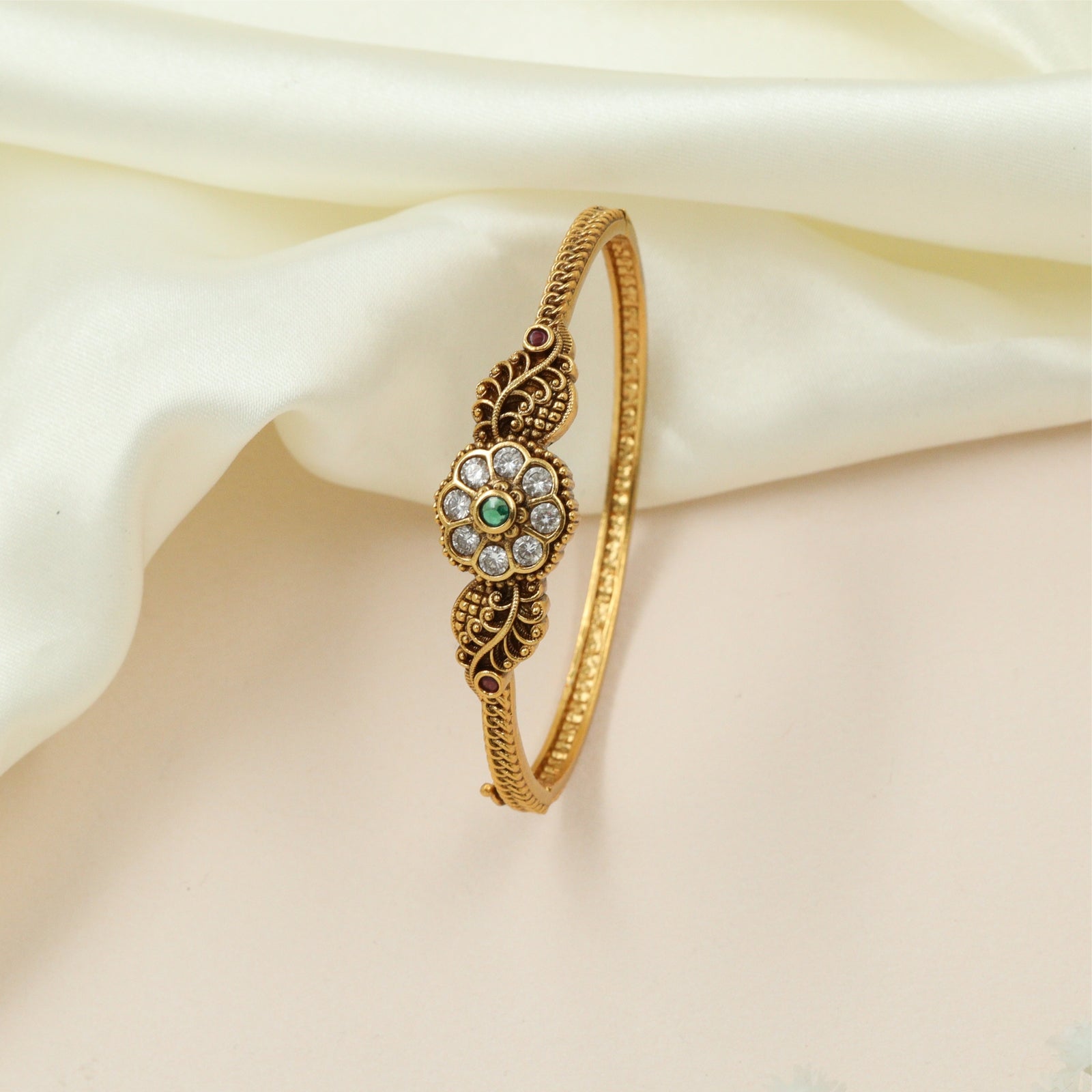 Royal Floral Antique Kada with Curved Leaf Side Detailing