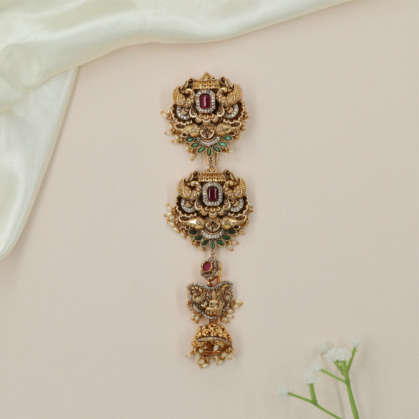 Luxury Peacock Antique Jade Bille with Decorative Pendant Layers