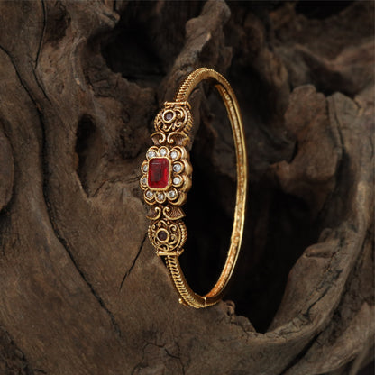 Crowned Floral Antique Kada with Rectangular Center Frame