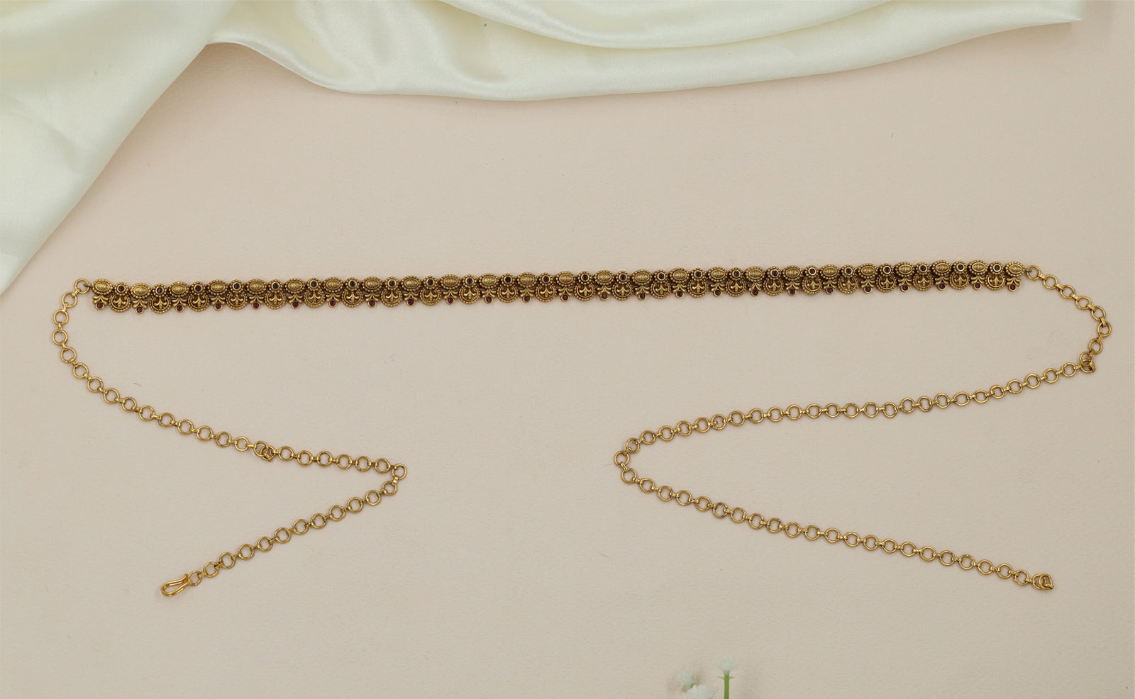 Crescent Lace Antique Waist Belt with Repeating Floral Links