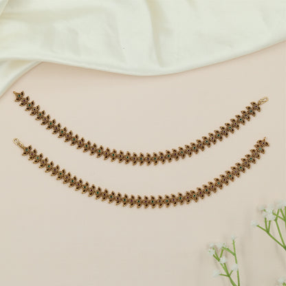 Royal Paisley Antique Payal with Traditional Chain Layout