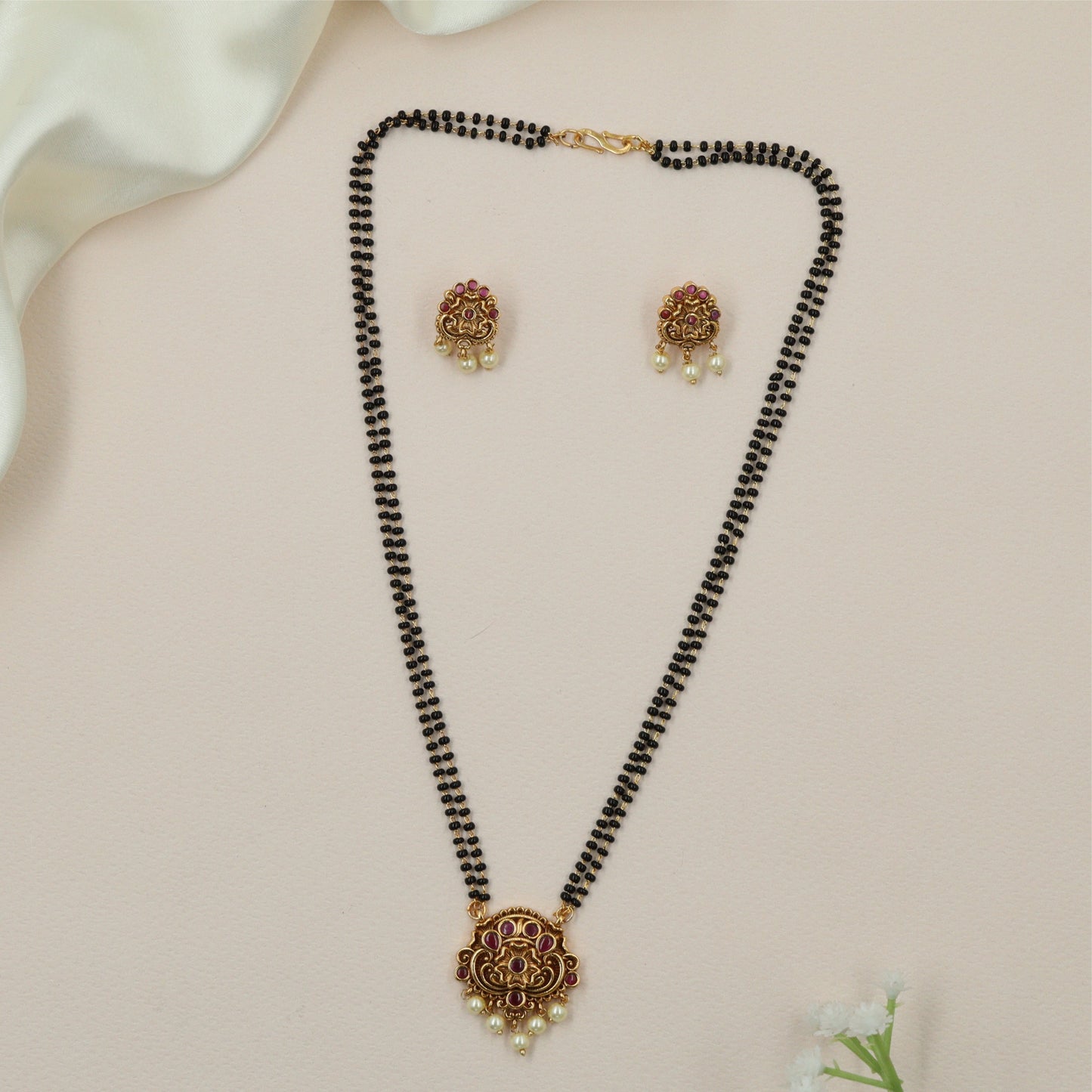 Ornamental Disc Mangalsutra with Floral Pendant Detailing