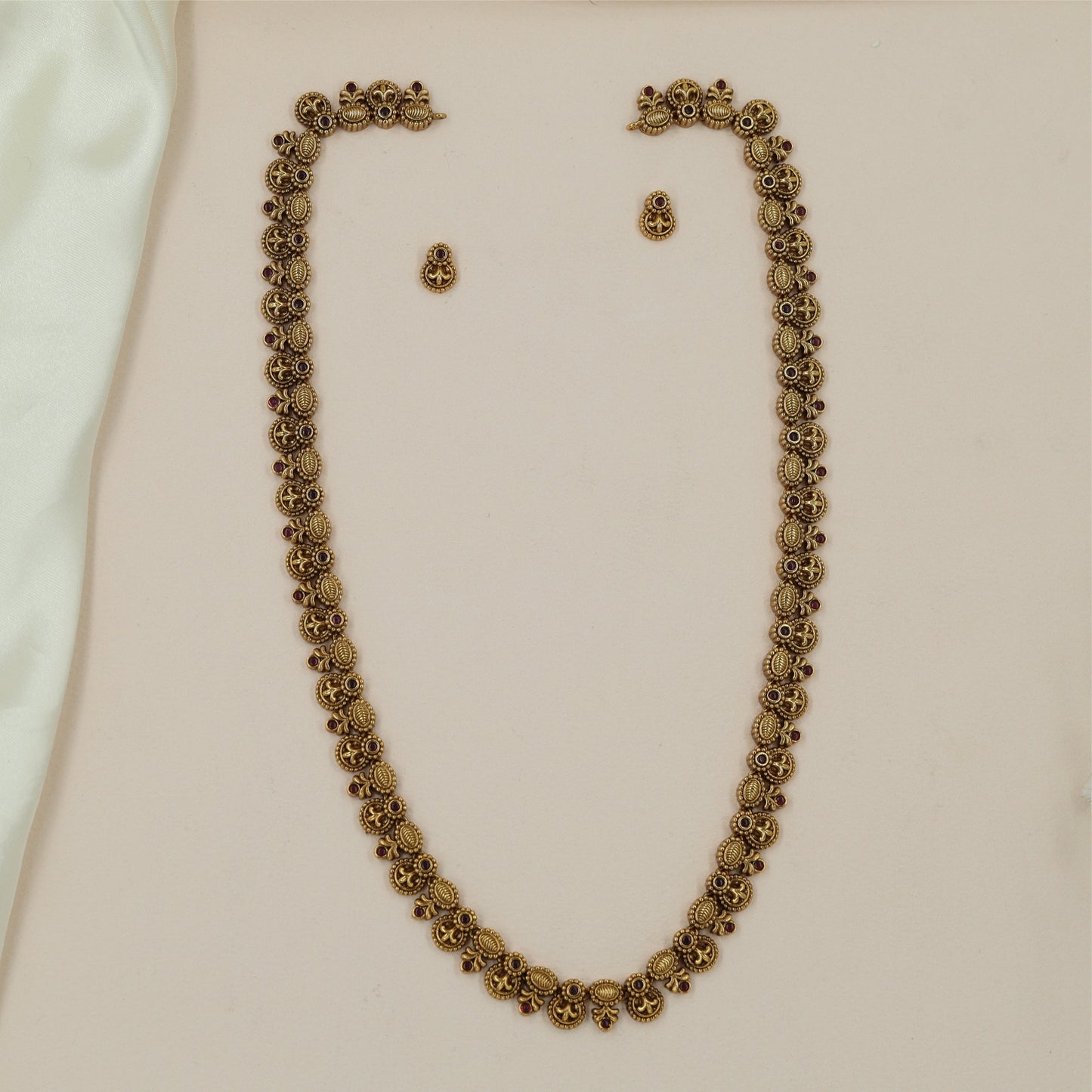 Crowned Coin Antique Long Hara with Repeating Disc Links