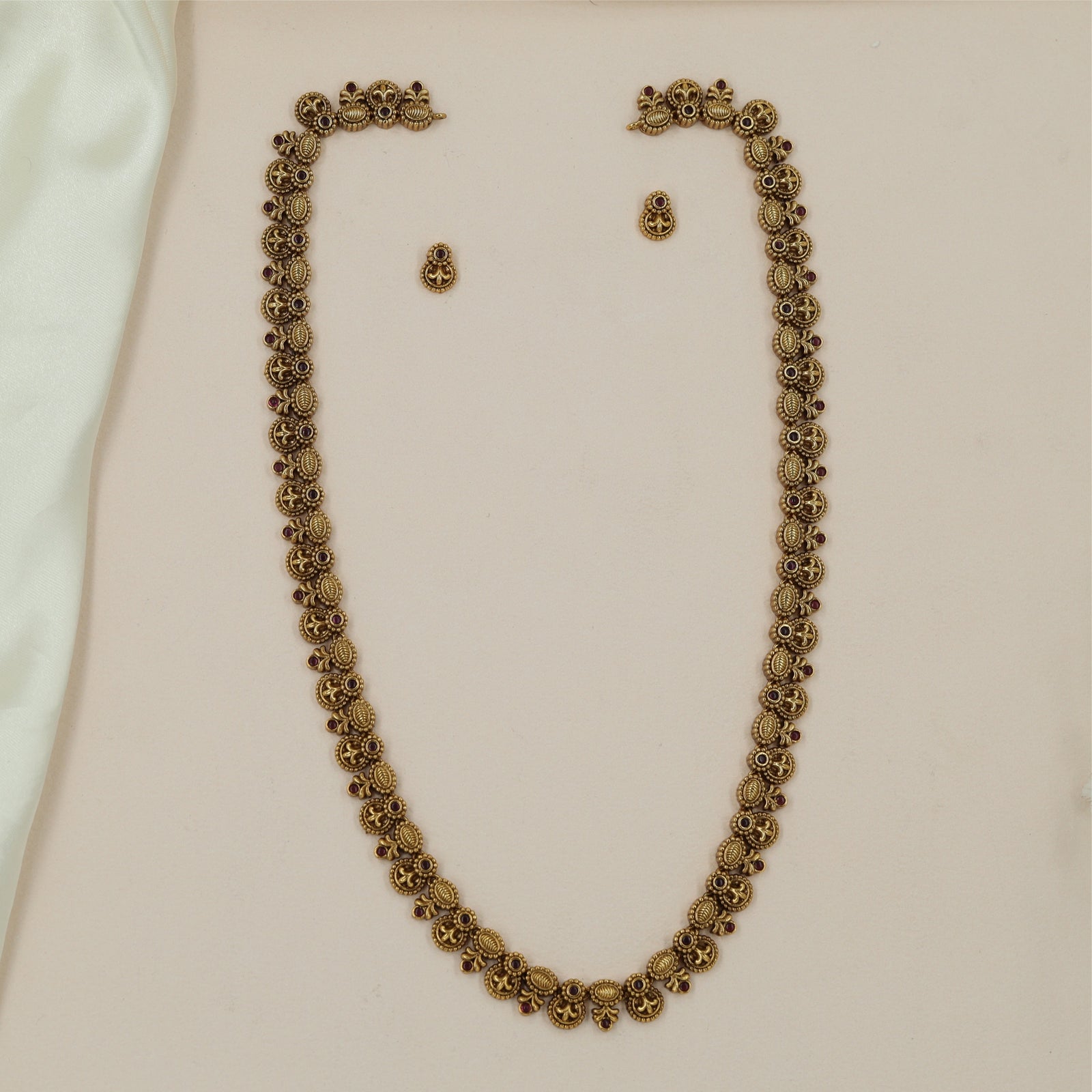 Crowned Coin Antique Long Hara with Repeating Disc Links