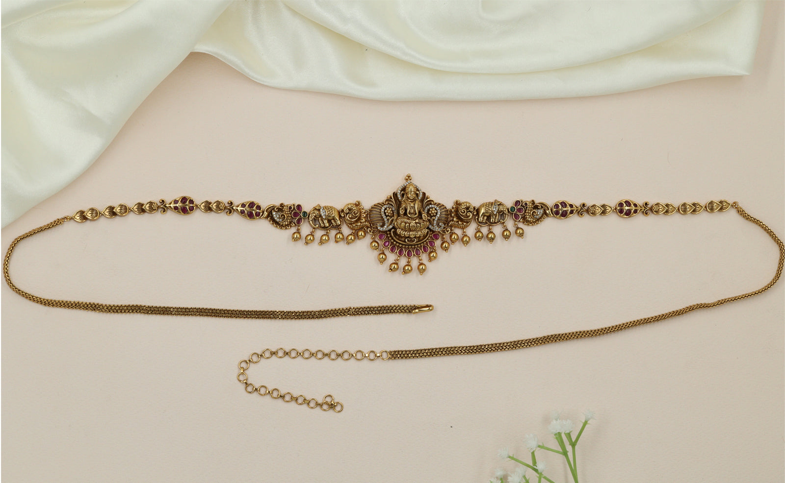 Petal Elephant Antique Waist Belt with Textured Connector Links