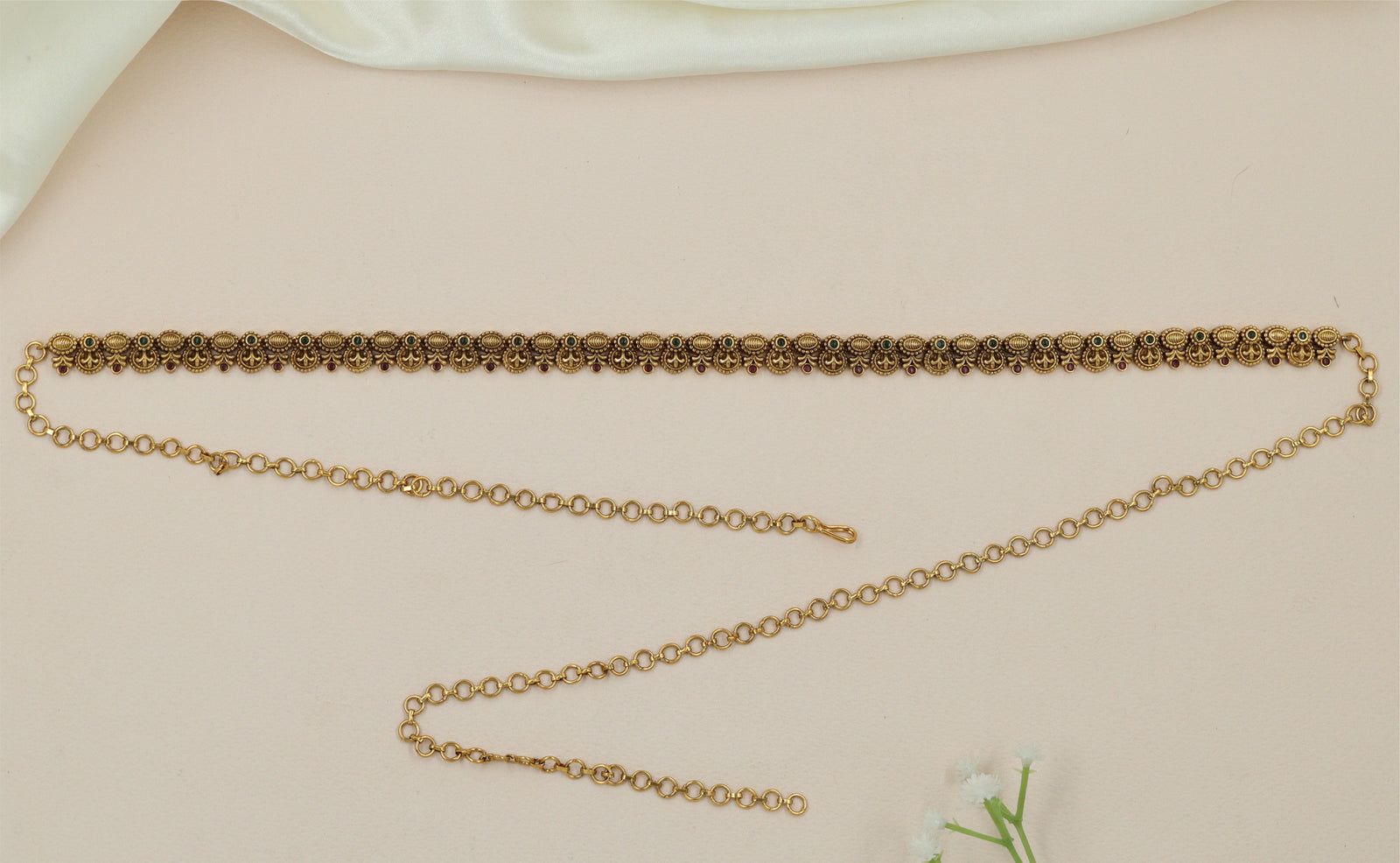 Crescent Lace Antique Waist Belt with Repeating Floral Links