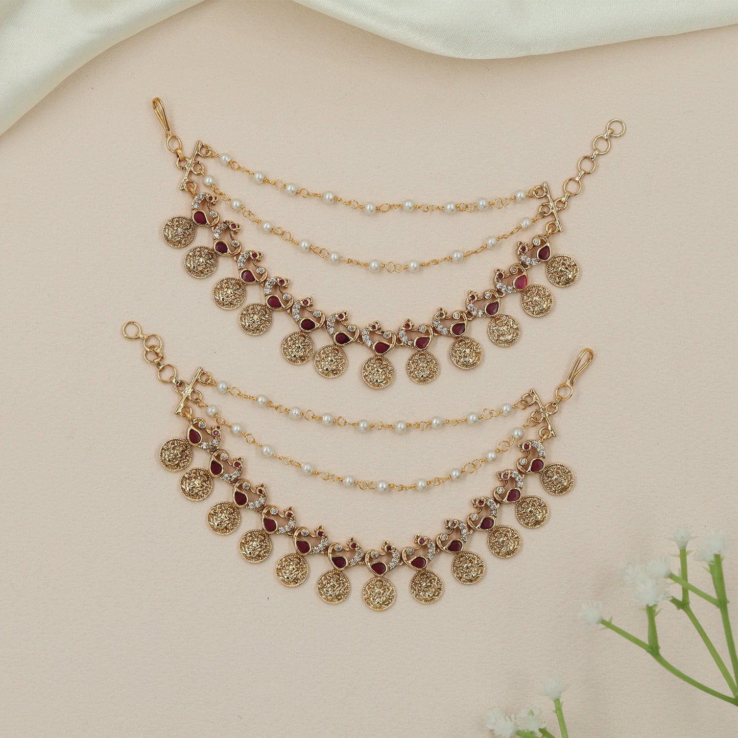 Medallion Mati with Pearl Strand Detailing