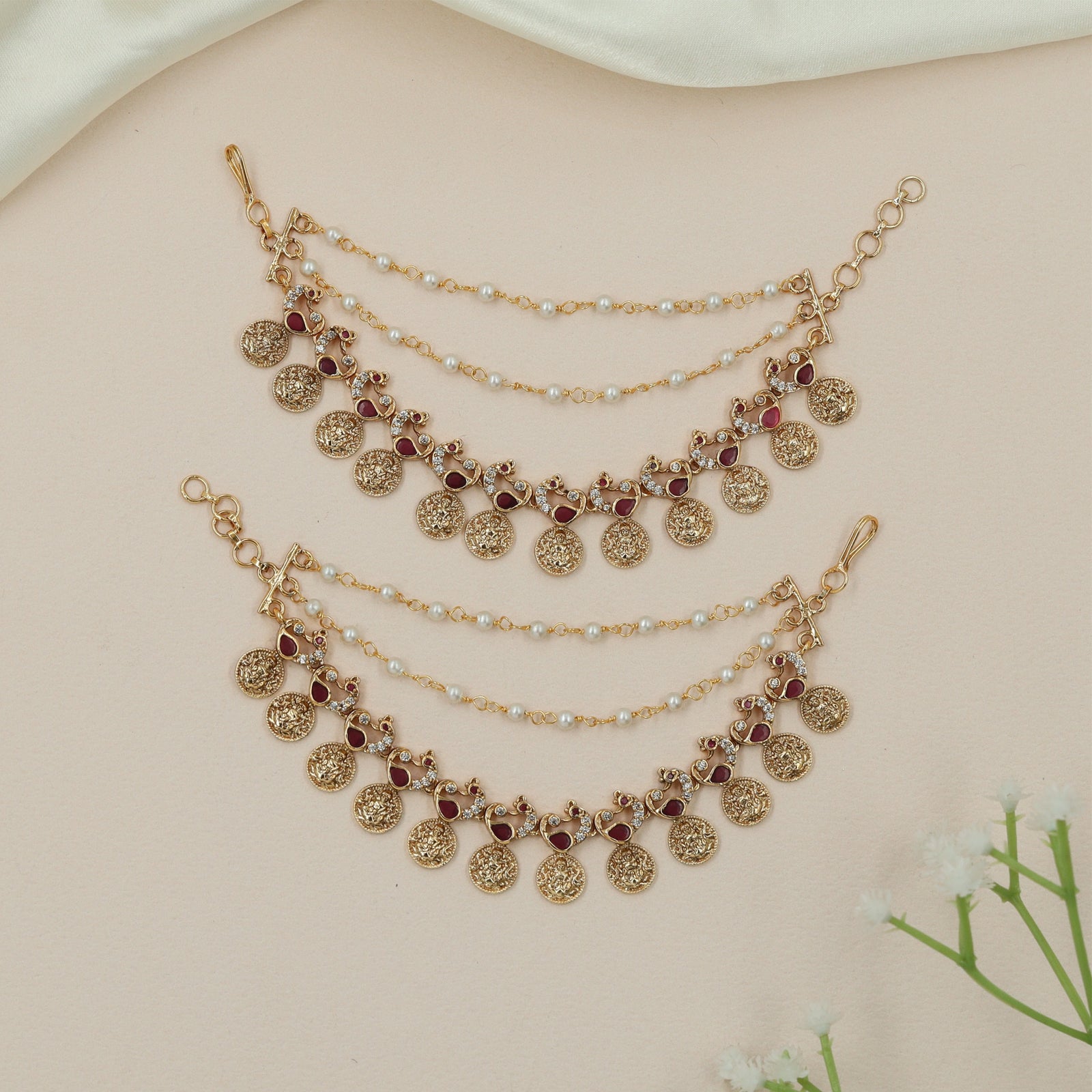 Medallion Mati with Pearl Strand Detailing