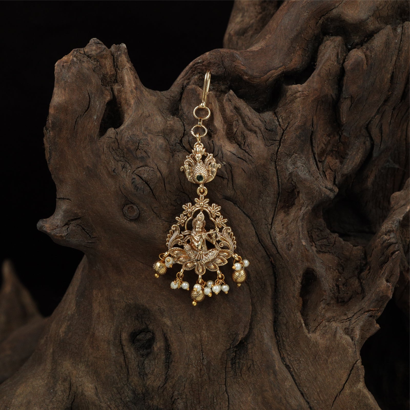 Royal Krishna Antique Tikka with Raised Peacock Sections