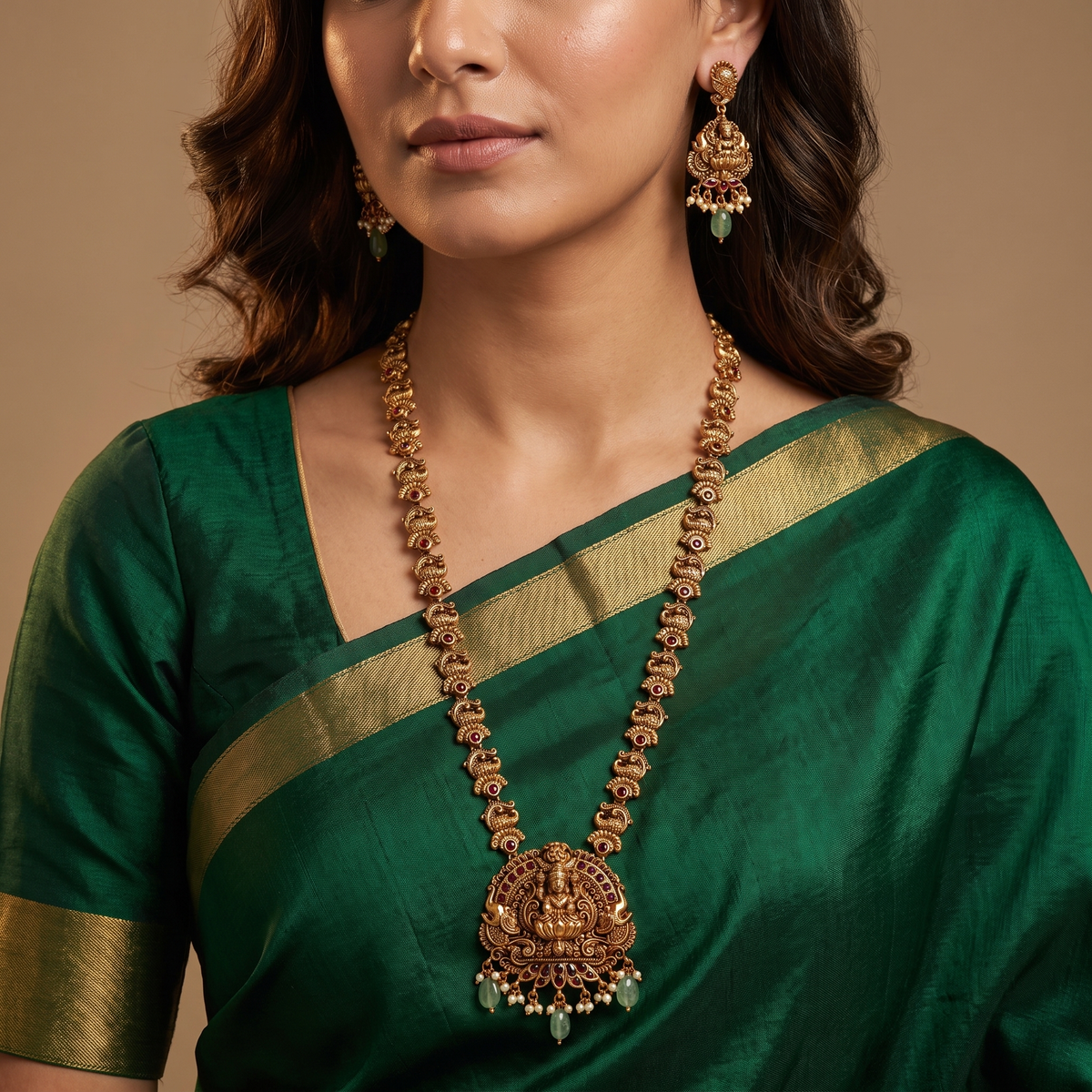 Heritage Lakshmi Antique Long Hara with Sculpted Pendant Base