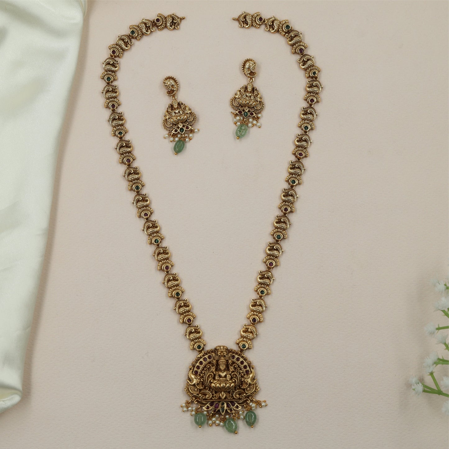 Heritage Lakshmi Antique Long Hara with Sculpted Pendant Base