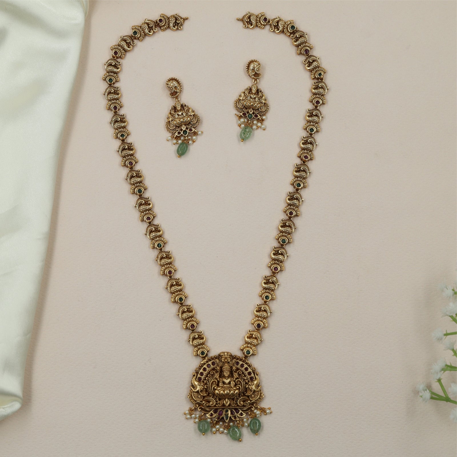 Heritage Lakshmi Antique Long Hara with Sculpted Pendant Base