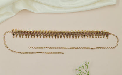 Crescent Fringe Antique Waist Belt with Hanging Disc Border